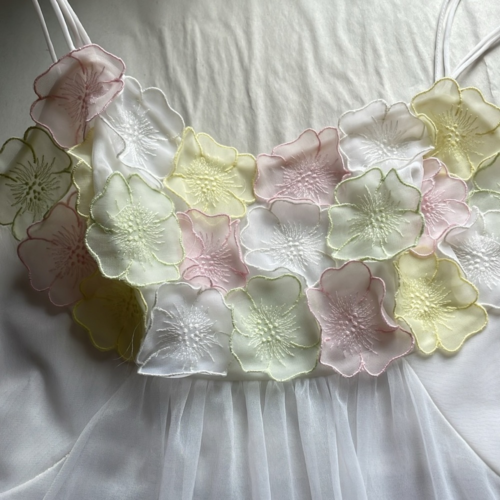 Warner’s Chemise Nightie SM White Romantic Appliqué VTG Slip Floral Chiffon - Picture 12 of 15